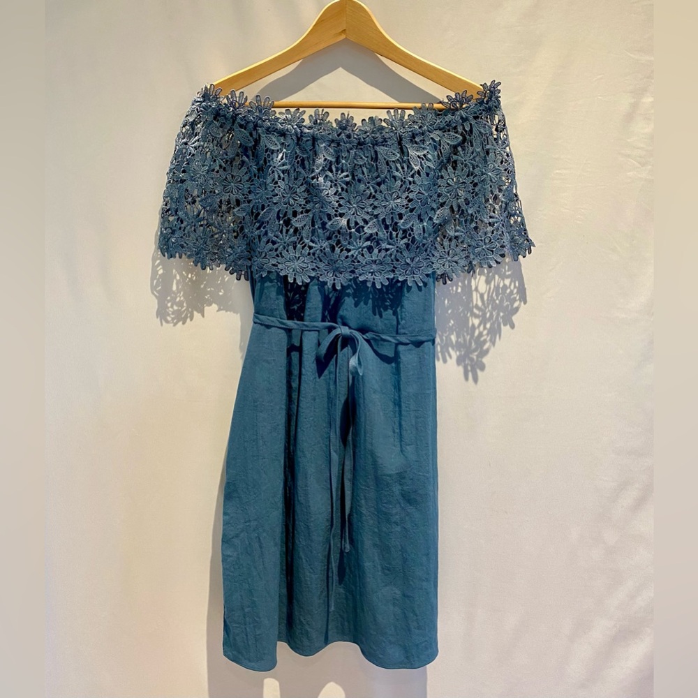 Viva King Blue Lace Off-the-Shoulder Dress